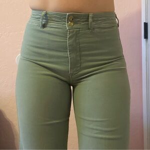 Green High Waisted Flare Pants